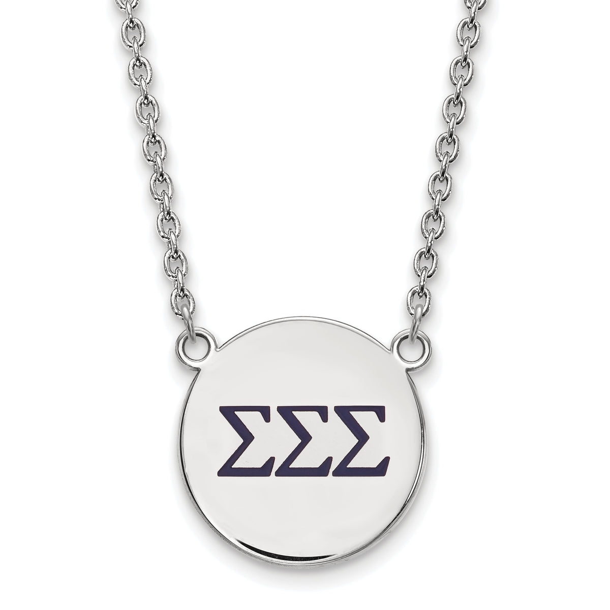 Sterling Silver 18in Official Licensed Greek Sororities Sigma Sigma Sigma (???) Small Enamel Pendant w/Necklace