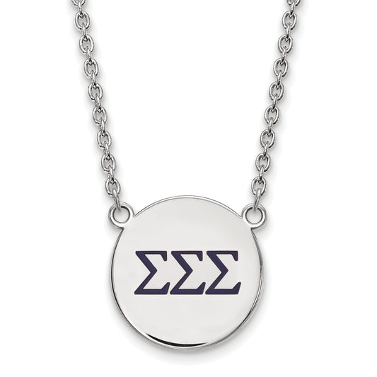 Sterling Silver 18in Official Licensed Greek Sororities Sigma Sigma Sigma (???) Small Enamel Pendant w/Necklace