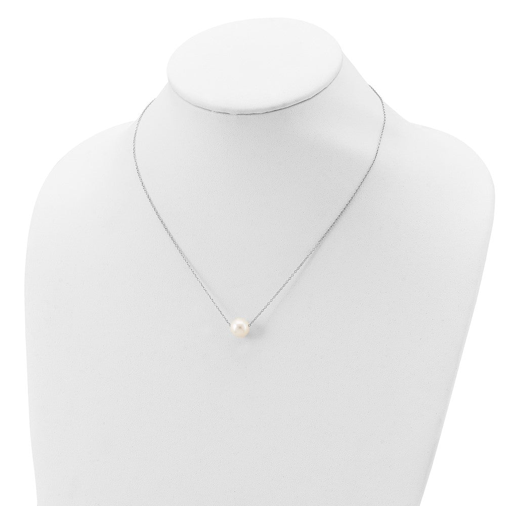 Sterling Silver Rhodium-plated 9-10mm White Near-Round Freshwater Cultured Pearl 18 inch Necklace 18 Inches