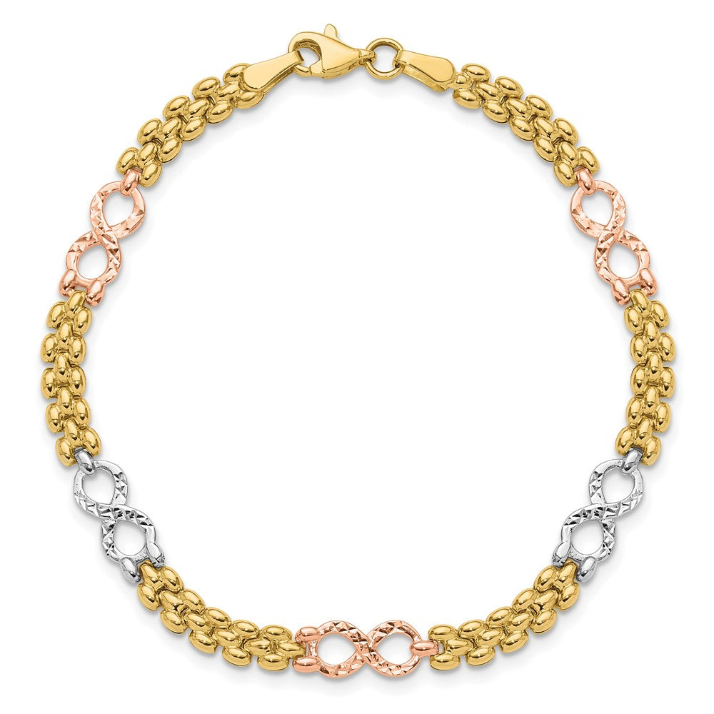 10K Tri-color Reversible Infinity Bracelet 7.5  inches
