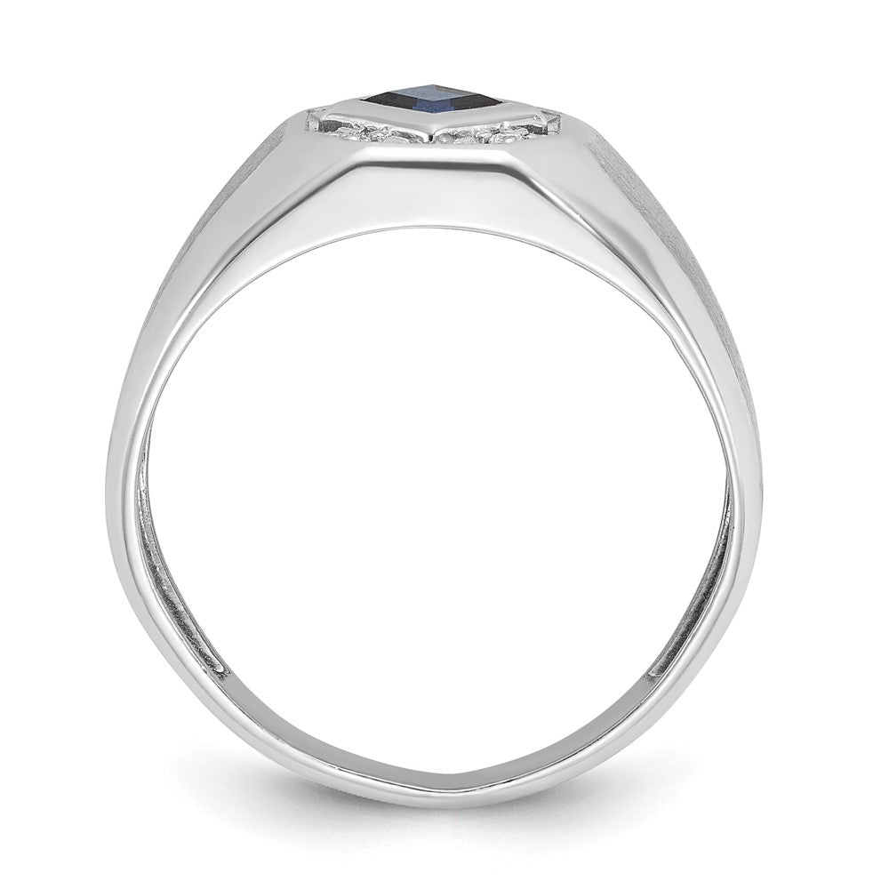 14k White Gold IBGoodman Men's Created Sapphire and 1/20 carat Diamond Satin Complete Ring