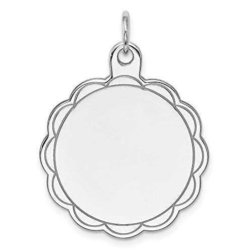 Sterling Silver Rh-plt Engraveable Polished Front/Satin Back Disc Charm