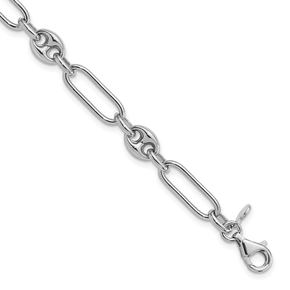 Sterling Silver RH-plated Polished with 1in. ext Link Bracelet 8  inches