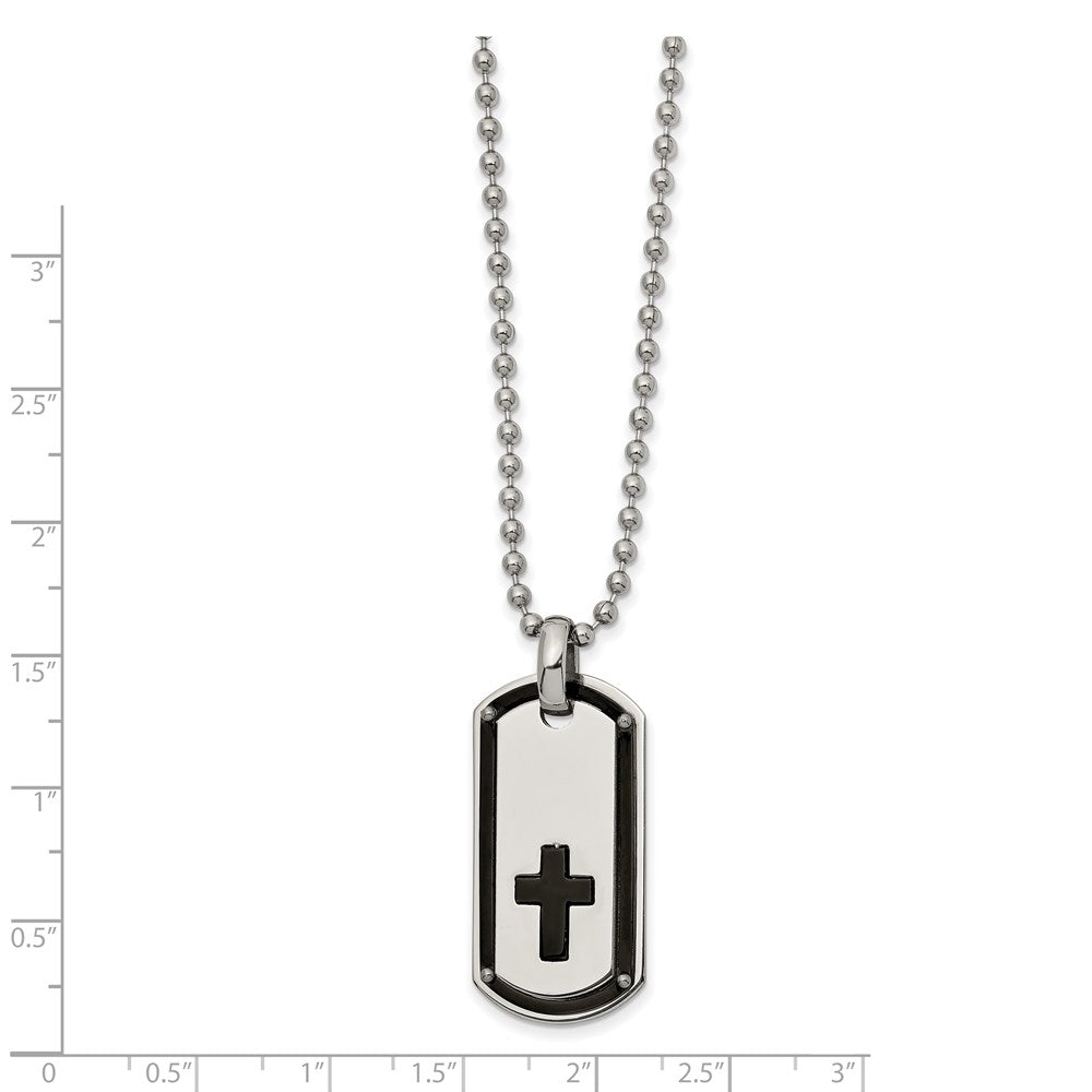 Stainless Steel Polished Black IP plated Cross Dog tag 22in Necklace