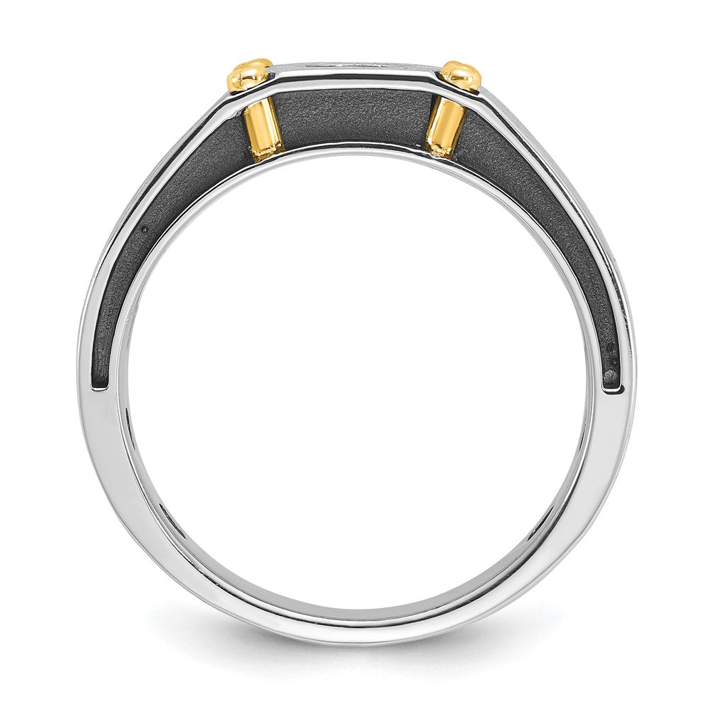 14k Two-tone IBGoodman Men's Polished and Satin 1/5 carat Diamond Complete Ring