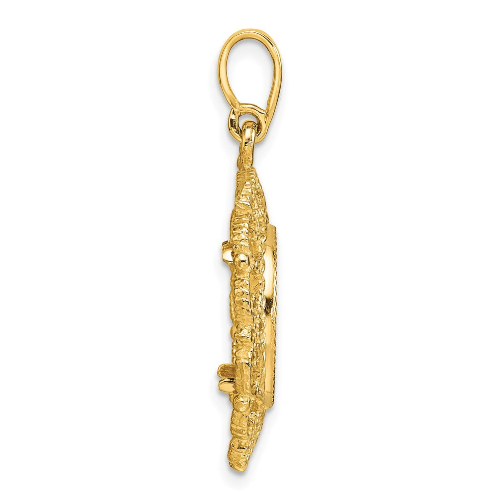 Wideband Distinguished Coin Jewelry 14k Polished Textured and Diamond-cut Victorian 13.0mm Prong Coin Bezel Pendant