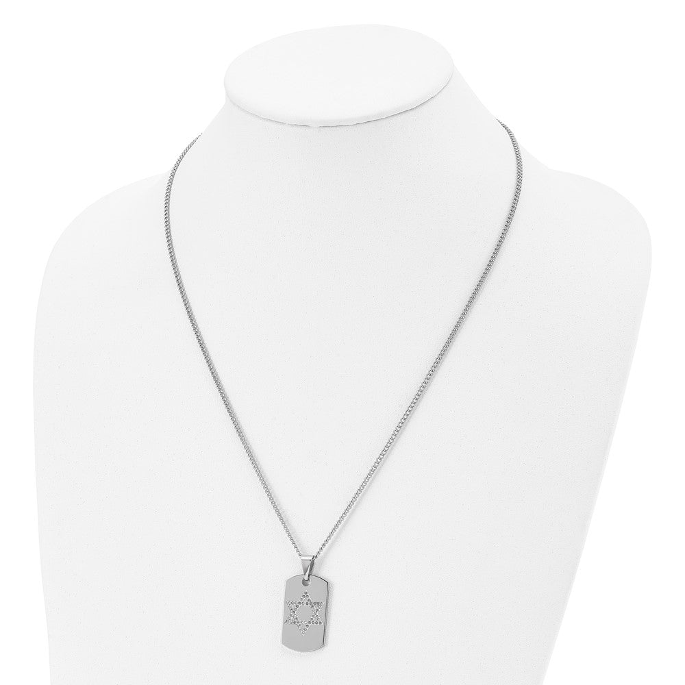 Stainless Steel Polished w/CZ Star of David Dog Tag 22in Necklace