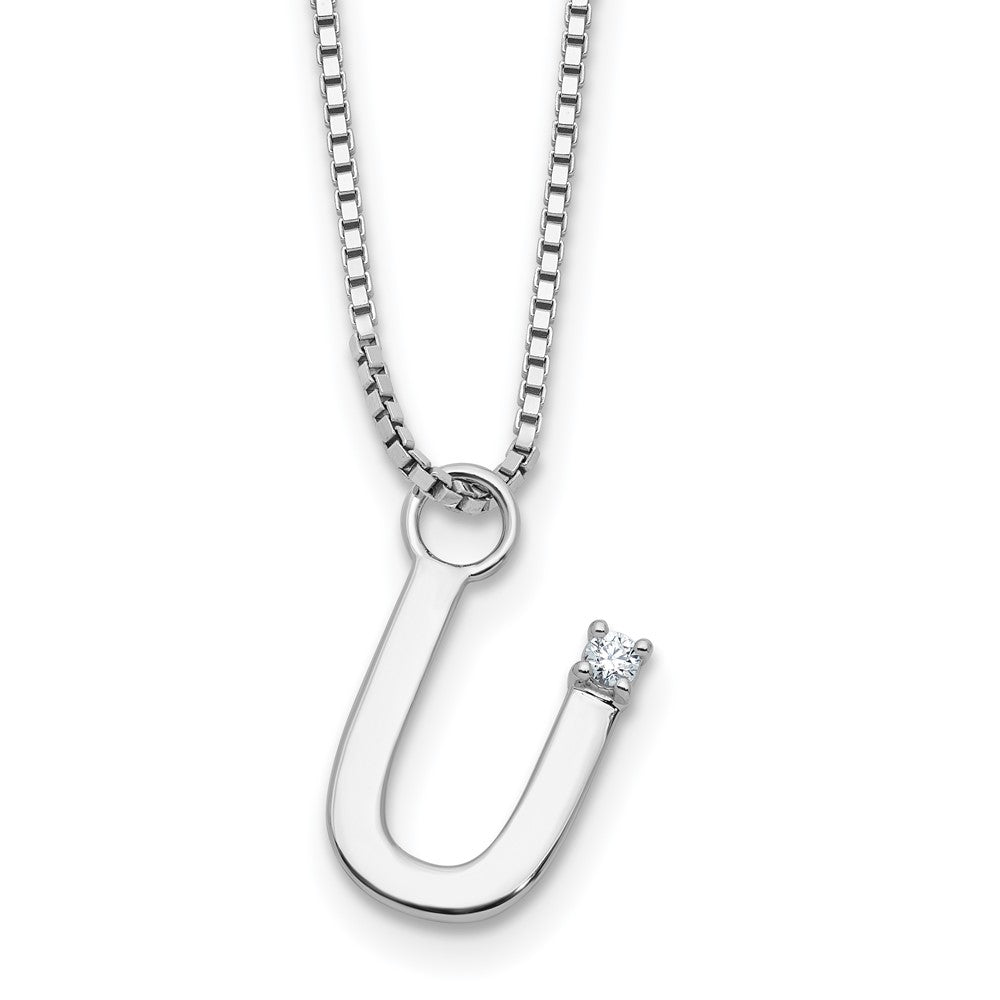 White Ice Sterling Silver Rhodium-plated 18 inch Diamond Letter U Initial Necklace plus 2 inch Extender 18 Inches