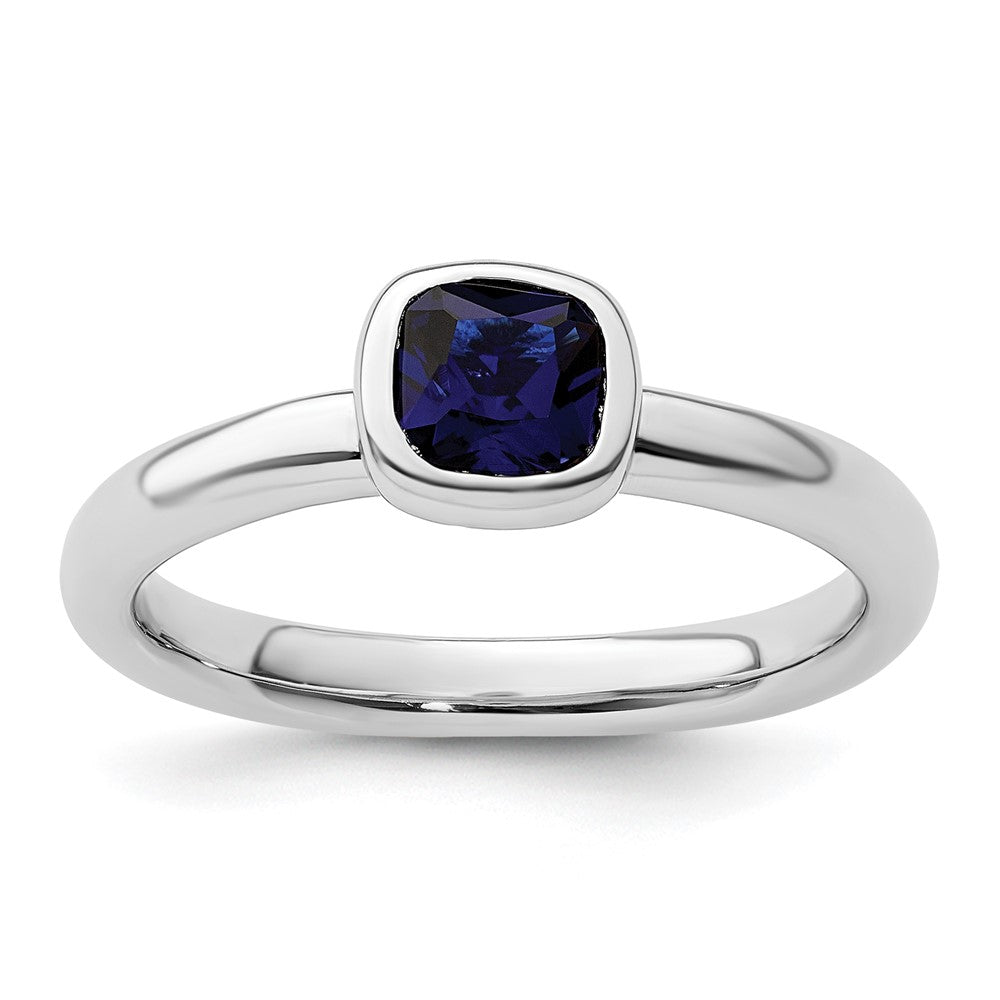 Sterling Silver Stackable Expressions Cushion Cut Cr. Sapphire Ring Size -5