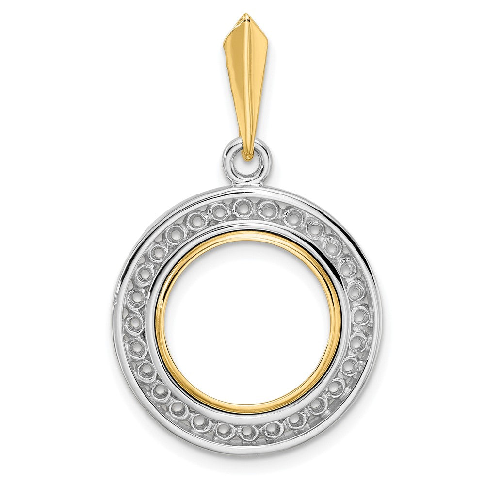 Wideband Distinguished Coin Jewelry 14k Two-tone Polished Channel Set Diamond 13.0mm Prong Coin Bezel Pendant Mounting