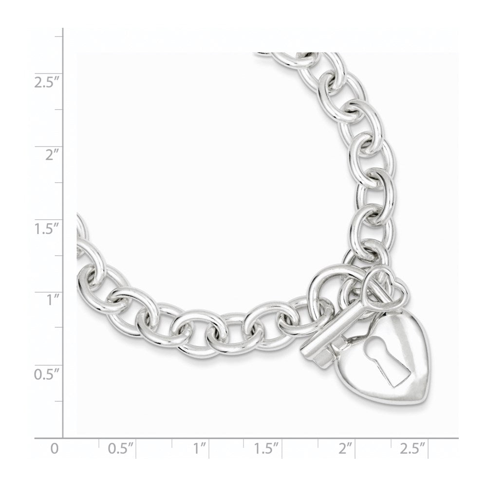 Sterling Silver Polished Heart and Key Bracelet 7.5 inches