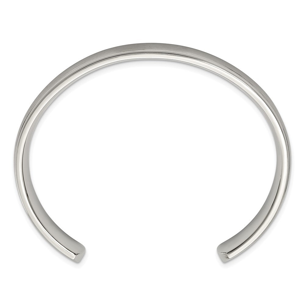 Stainless Steel Brushed and Polished Ridged Edge Bangle 7.25 inches