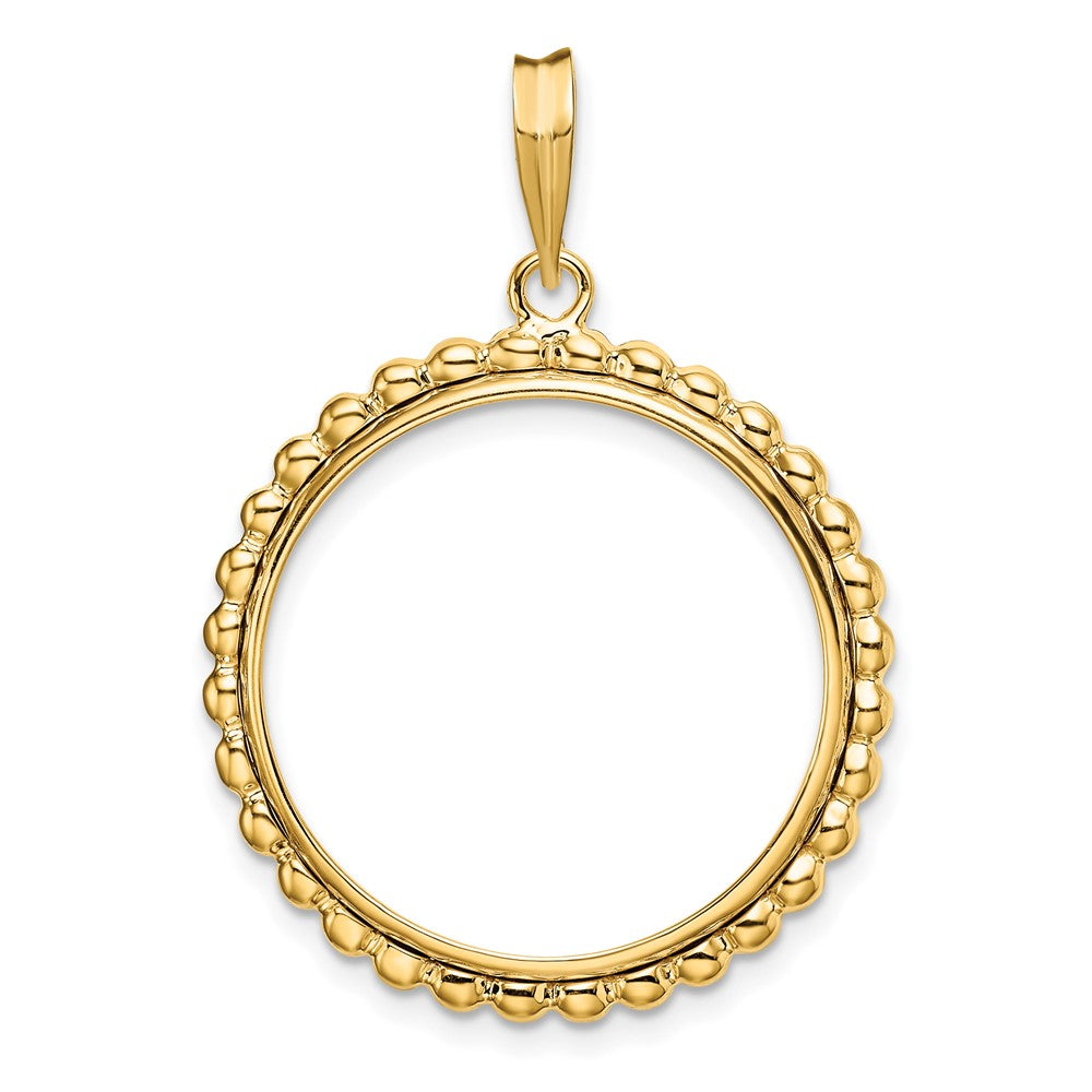 Wideband Distinguished Coin Jewelry 14k Polished with Beaded Edge 22.0mm Prong Coin Bezel Pendant