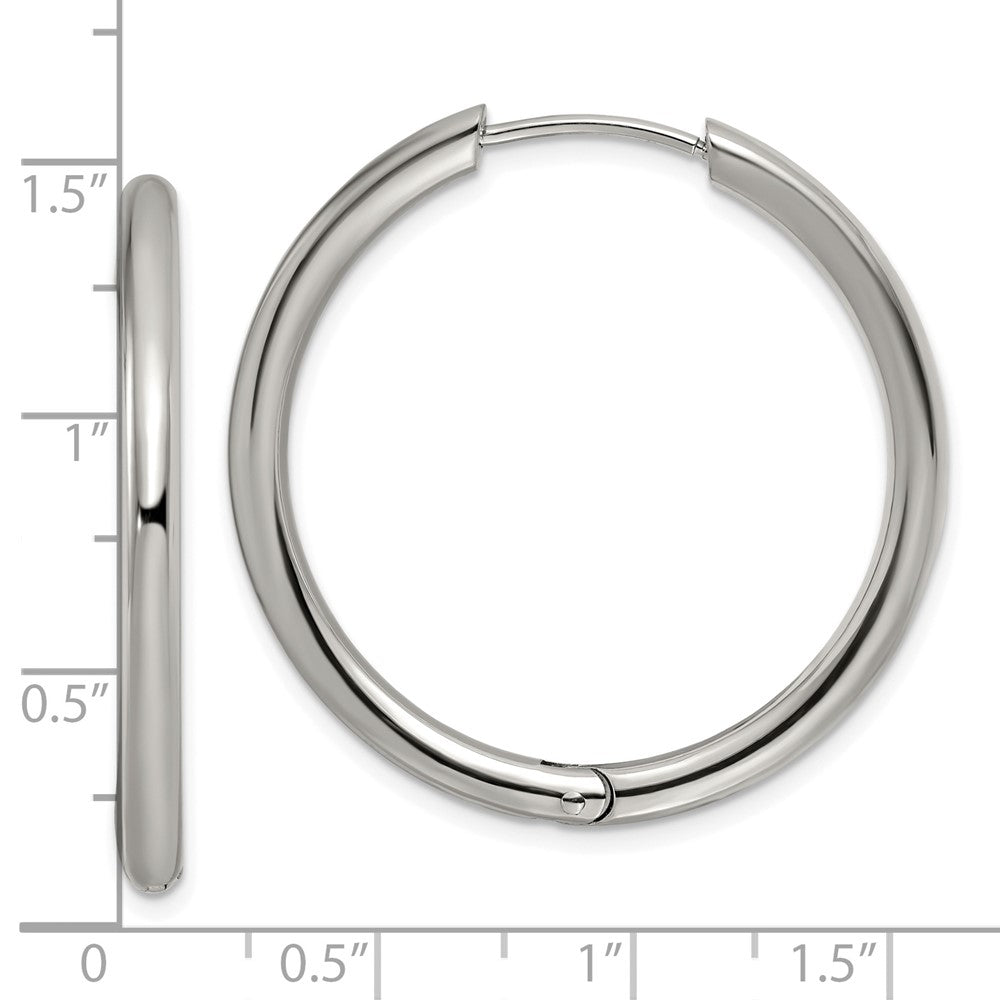 Stainless Steel Polished 3mm Hinged Hoop Earrings