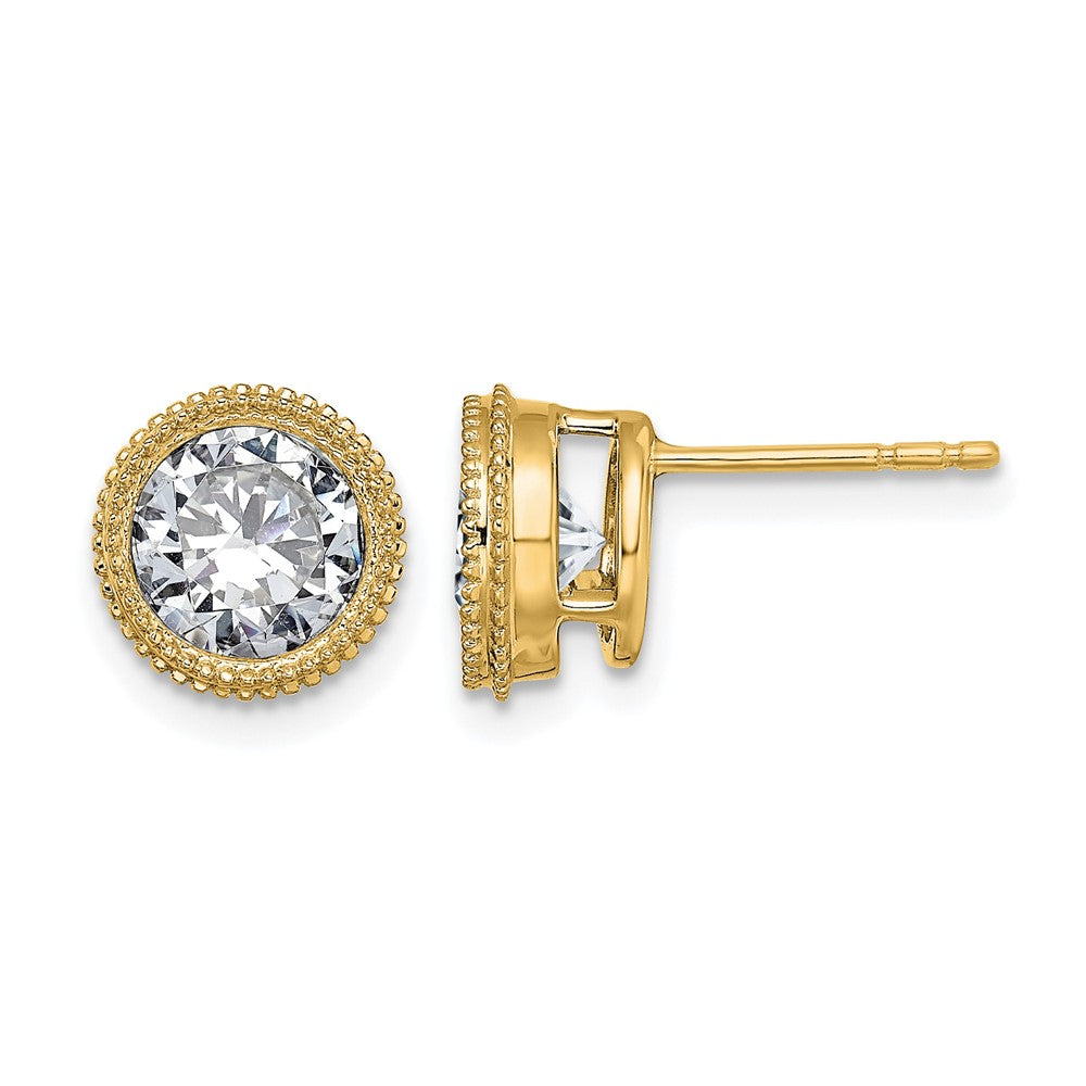 14k Round Beaded Bezel G H I True Light Moissanite Earrings