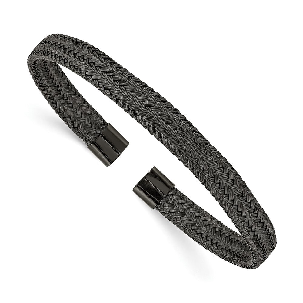 Stainless Steel Polished Black IP-plated 6mm Mesh Wire Cuff Bangle 7 inches