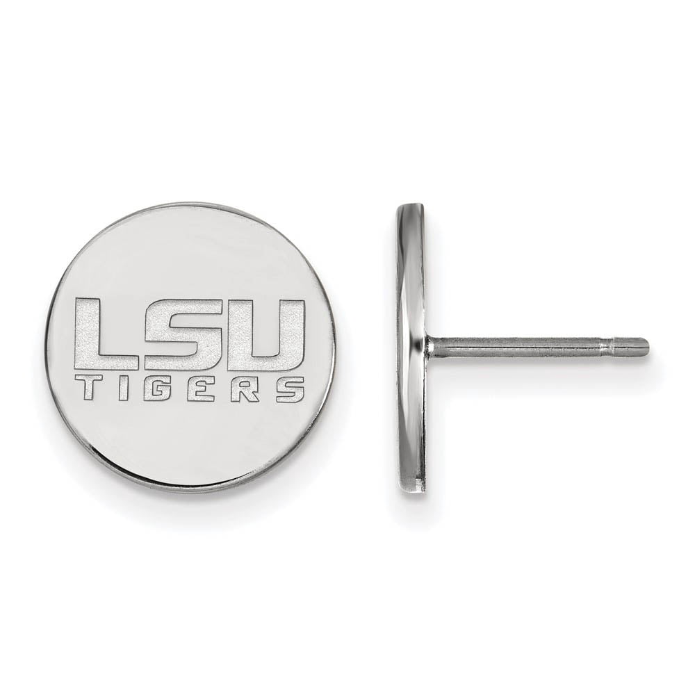 Sterling Silver Rhodium-plated LogoArt Louisiana State University L-S-U Tigers Small Disc Post Earrings Q-SS059LSU
