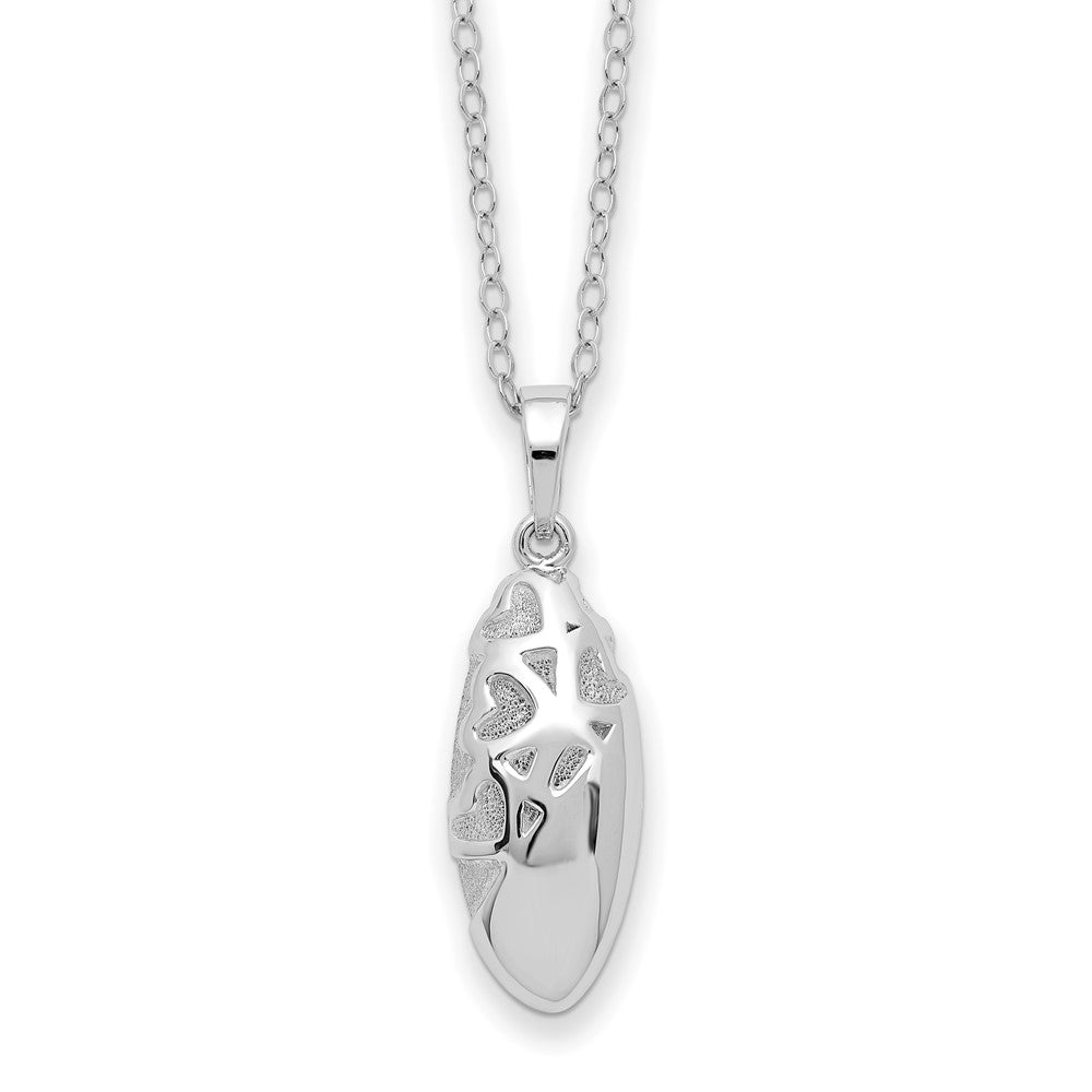 Sentimental Expressions Sterling Silver Rhodium-plated Scrolled Hearts Ash Holder 18 Inch Necklace 18 Inches