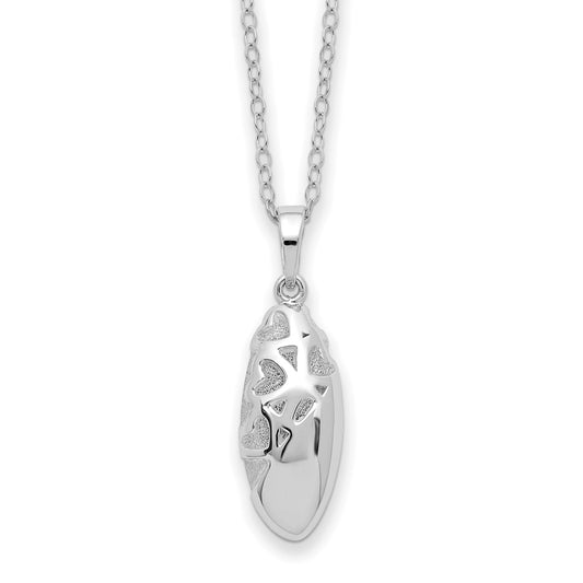 Sentimental Expressions Sterling Silver Rhodium-plated Scrolled Hearts Ash Holder 18 Inch Necklace 18 Inches
