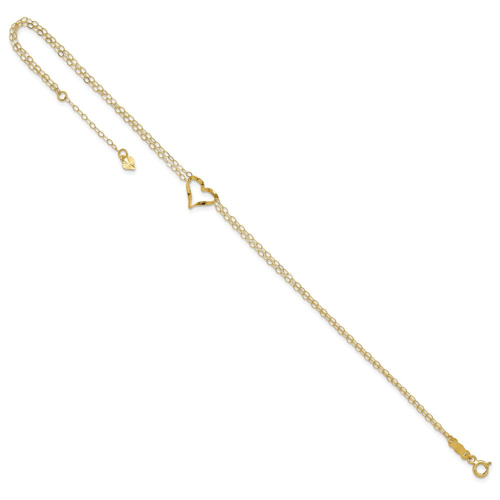 14k Double Strand Heart 9 Inch with 1 Inch extension Anklet 9 inches