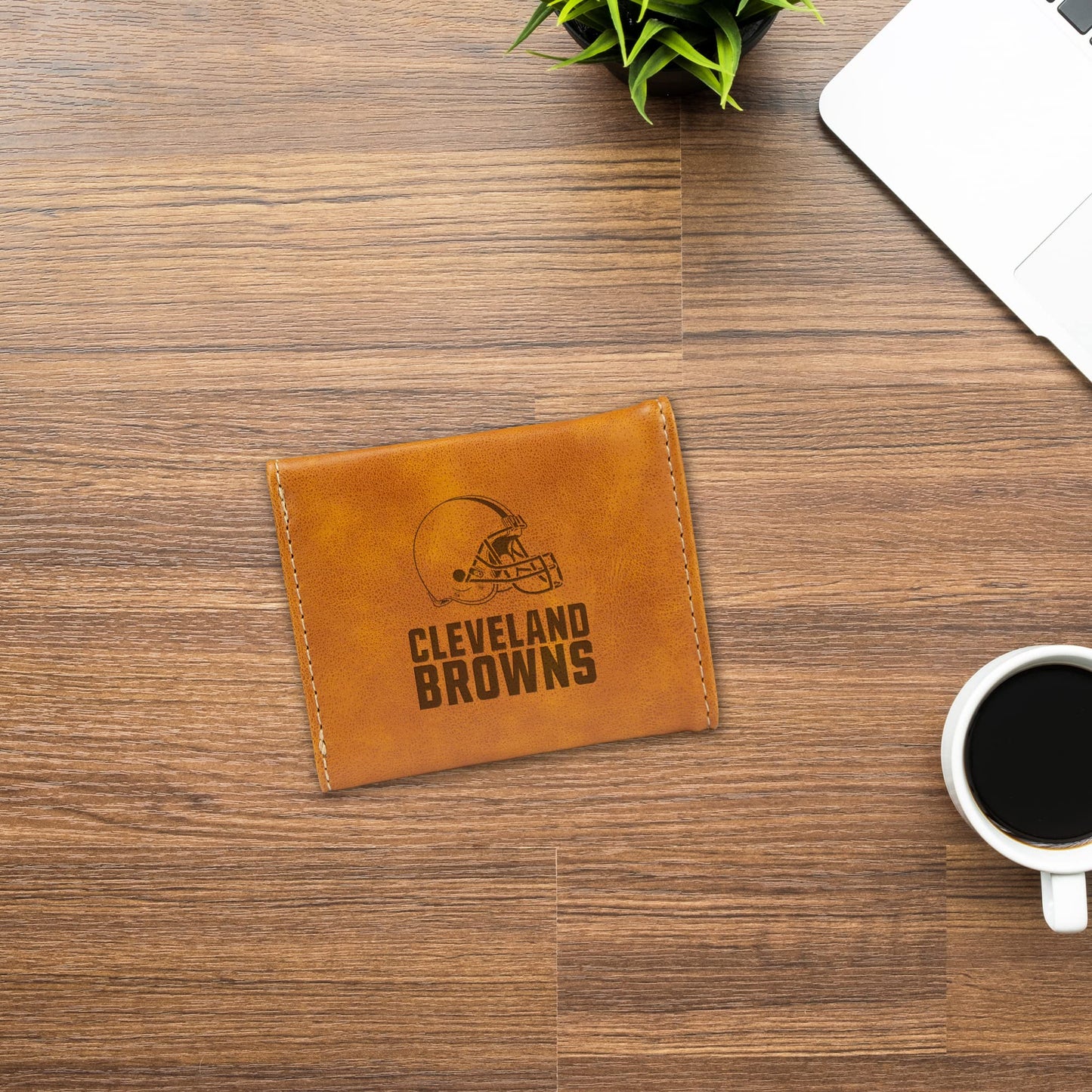 Football Rico Industries Cleveland Browns Brown Laser Engraved Trifold Laser Engraved Tri-Fold Wallet - Men's Accessory