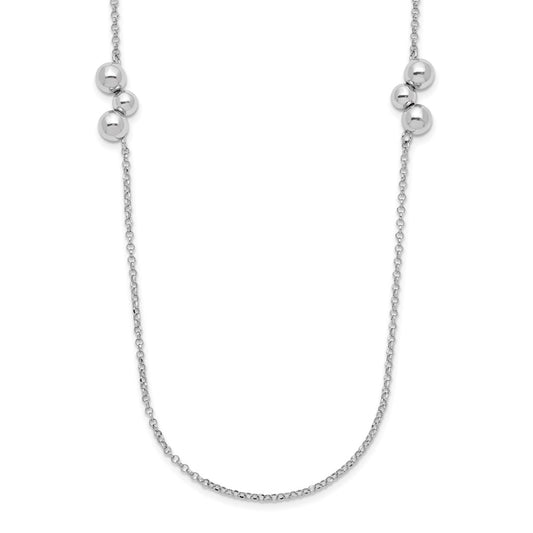 Sterling Silver Rhodium-plated Polished Beaded Necklace