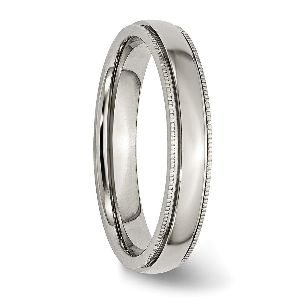 Stainless Steel Polished 4mm Grooved and Beaded Band Size - 7