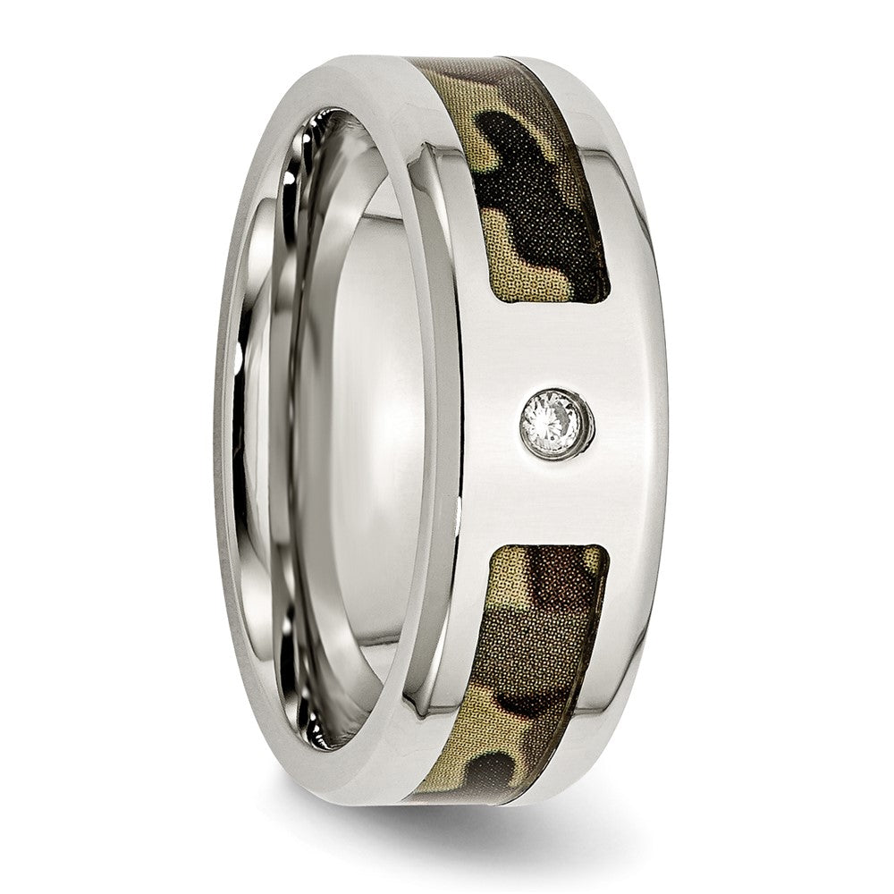 Stainless Steel Polished w/ CZ Printed Brown Camo Under Rubber Band Size - 12.5