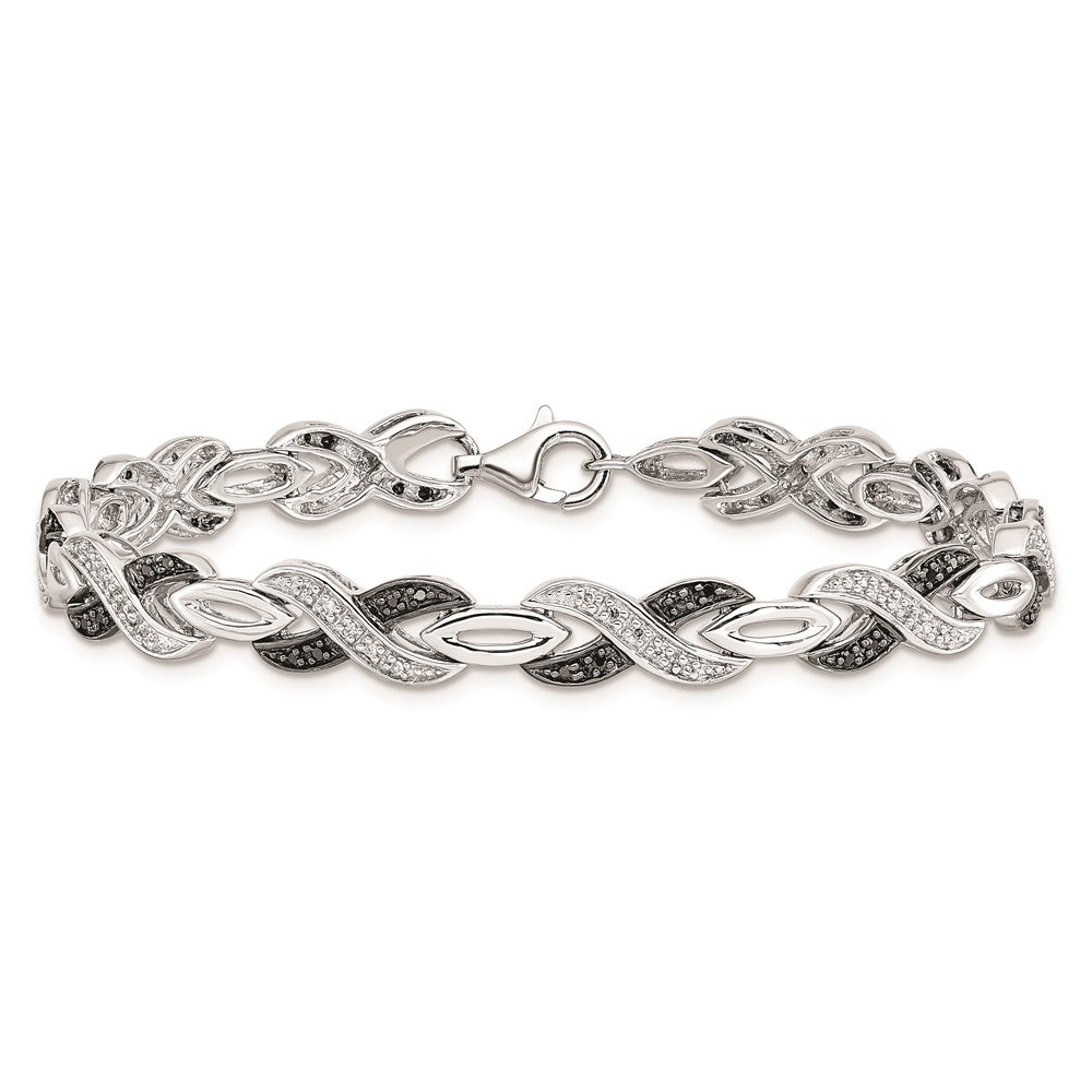 White Night Sterling Silver Rhodium-plated Black and White Diamond 7.5 Inch Bracelet 7.5 inches