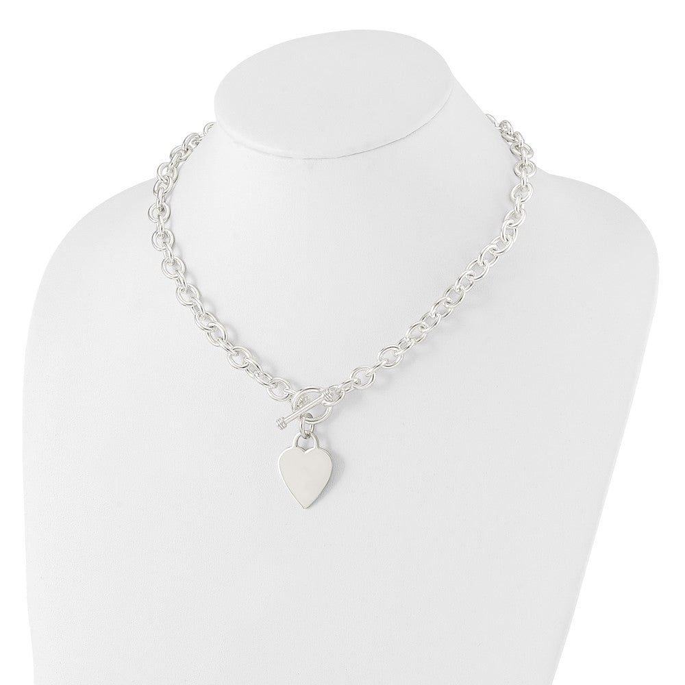 Sterling Silver Engraveable Heart Fancy Link Toggle Necklace 18 Inches