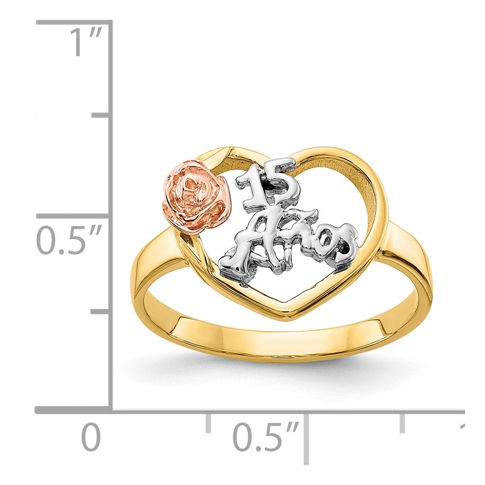 14k Tri-Color 15 Anos Ring Size 7