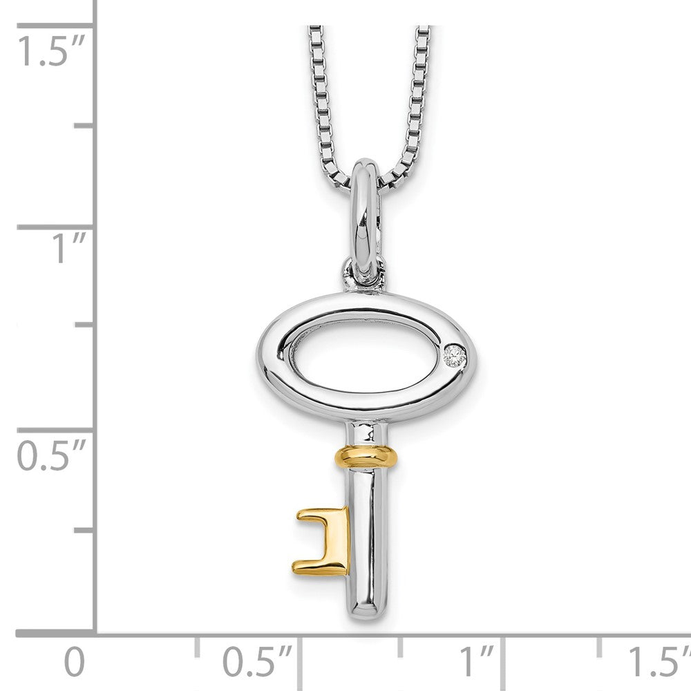 White Ice Sterling Silver Rhodium-plated Gold-tone 18 Inch Diamond Key Necklace with 2 Inch Extender 18 Inches