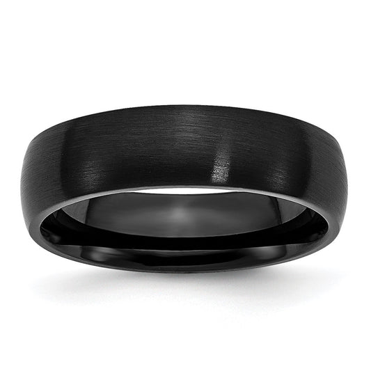 Stainless Steel 6mm Black IP-plated Brushed Band Size - 10.5
