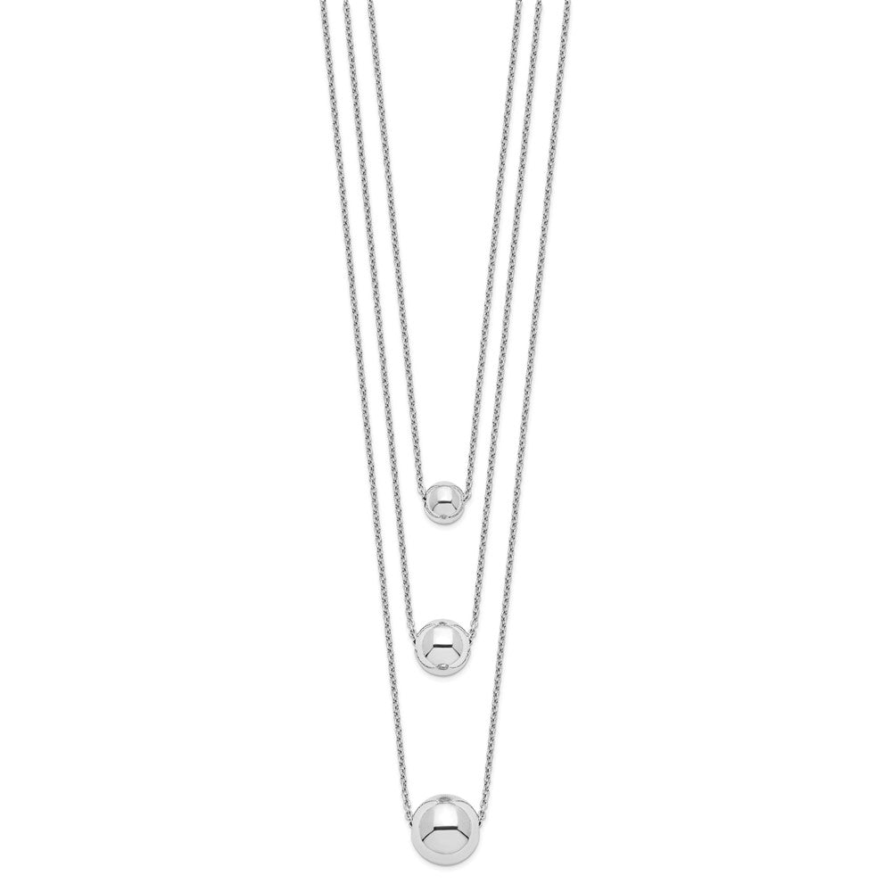 Sterling Silver Rhodium-plated 3-Strand w/2in ext. Polished Necklace 16 Inches