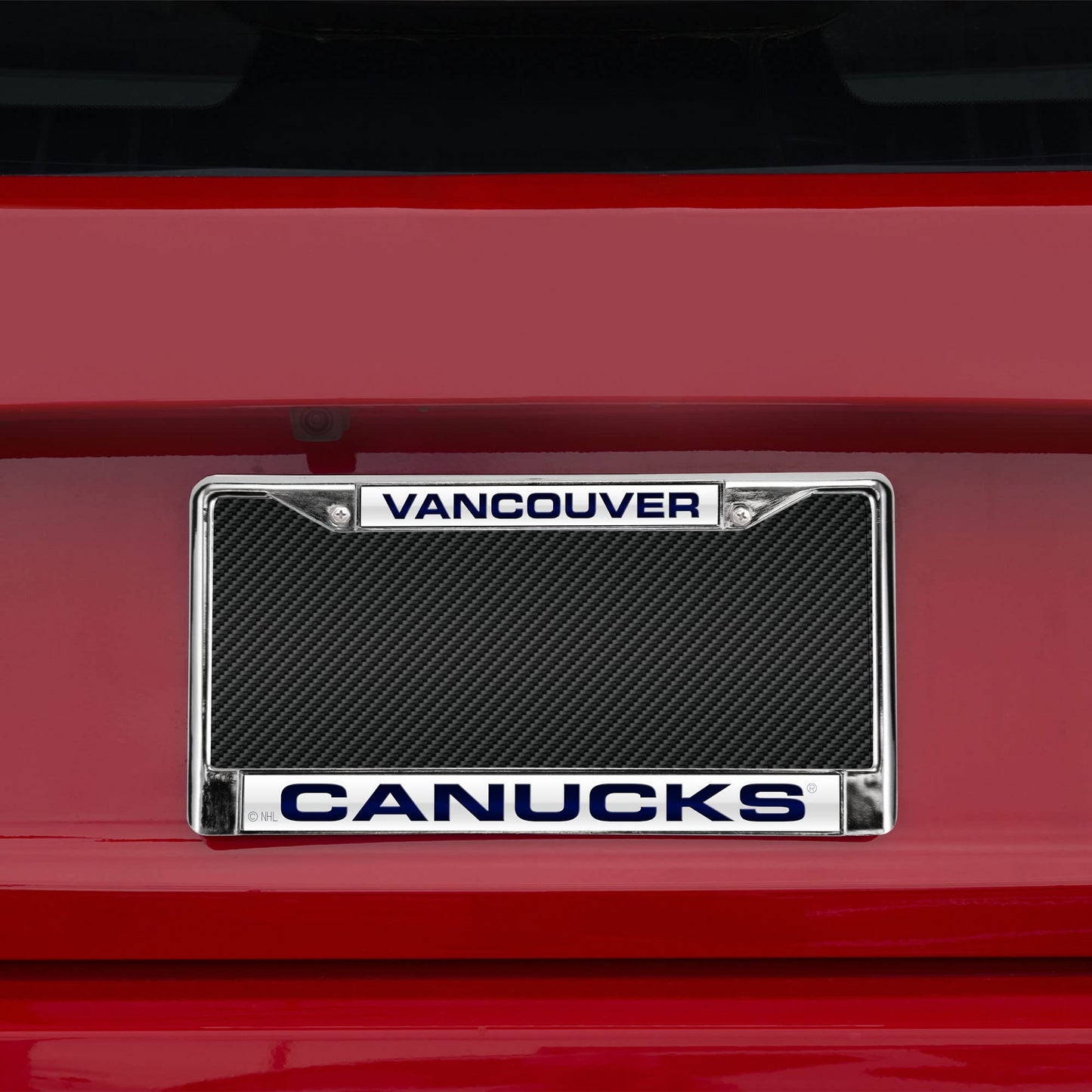 NHL Vancouver Canucks Laser Chrome Acrylic License Plate Frame-White w/Navy QGC7128