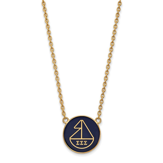 Sterling Silver Gold-plated LogoArt Sigma Sigma Sigma Sorority Symbol Large Color Enamel Pendant 18 inch Necklace