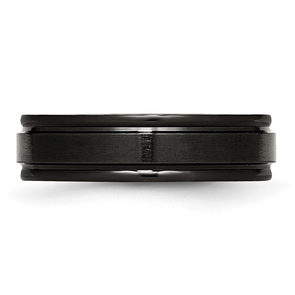 Stainless Steel 6mm Black IP-plated Brushed Center/Polished Edges Band Size - 8