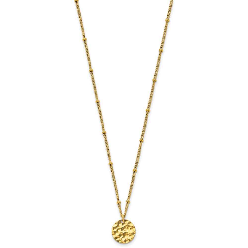 Stainless Steel Polished Hammered Yellow IP Circle w/2.5in ext. Necklace
