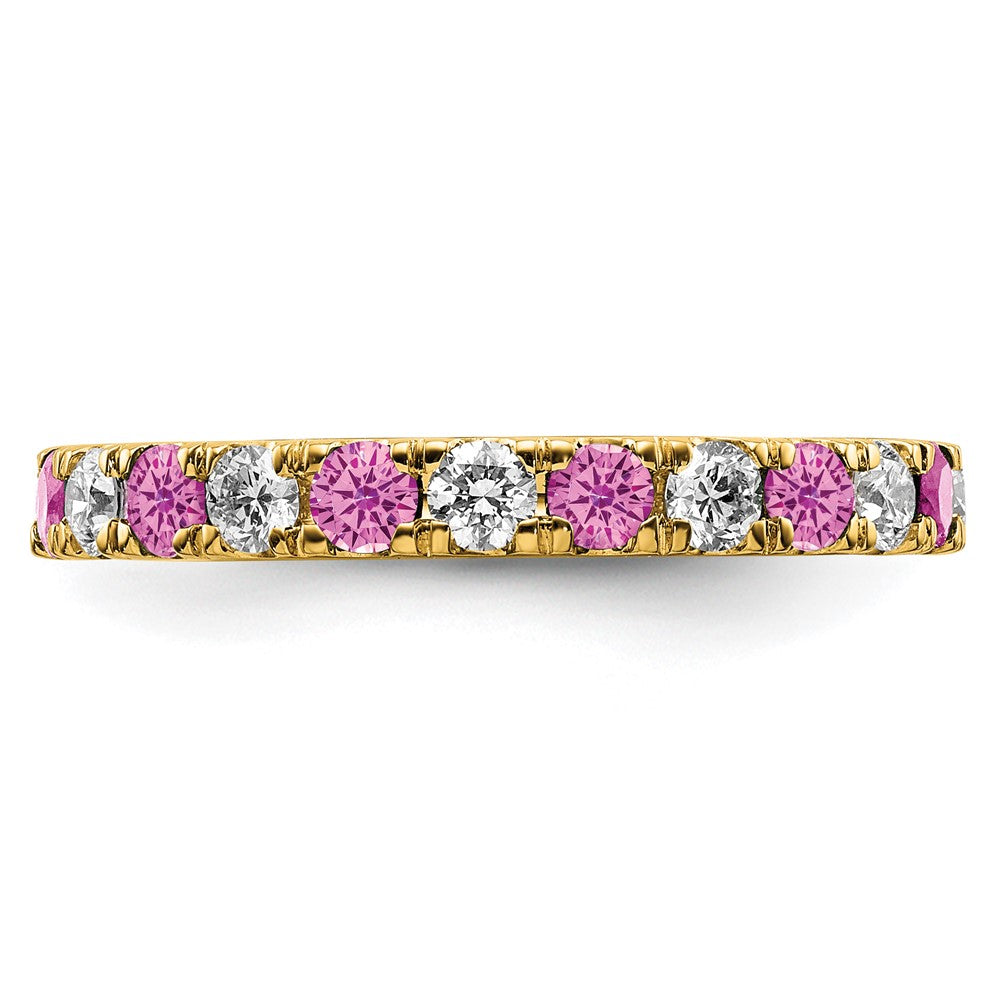 14k 3/4 carat Lab Grown Diamond VS/SI+ G+ and Lab Created Pink Sapphire Size 4 Eternity Band