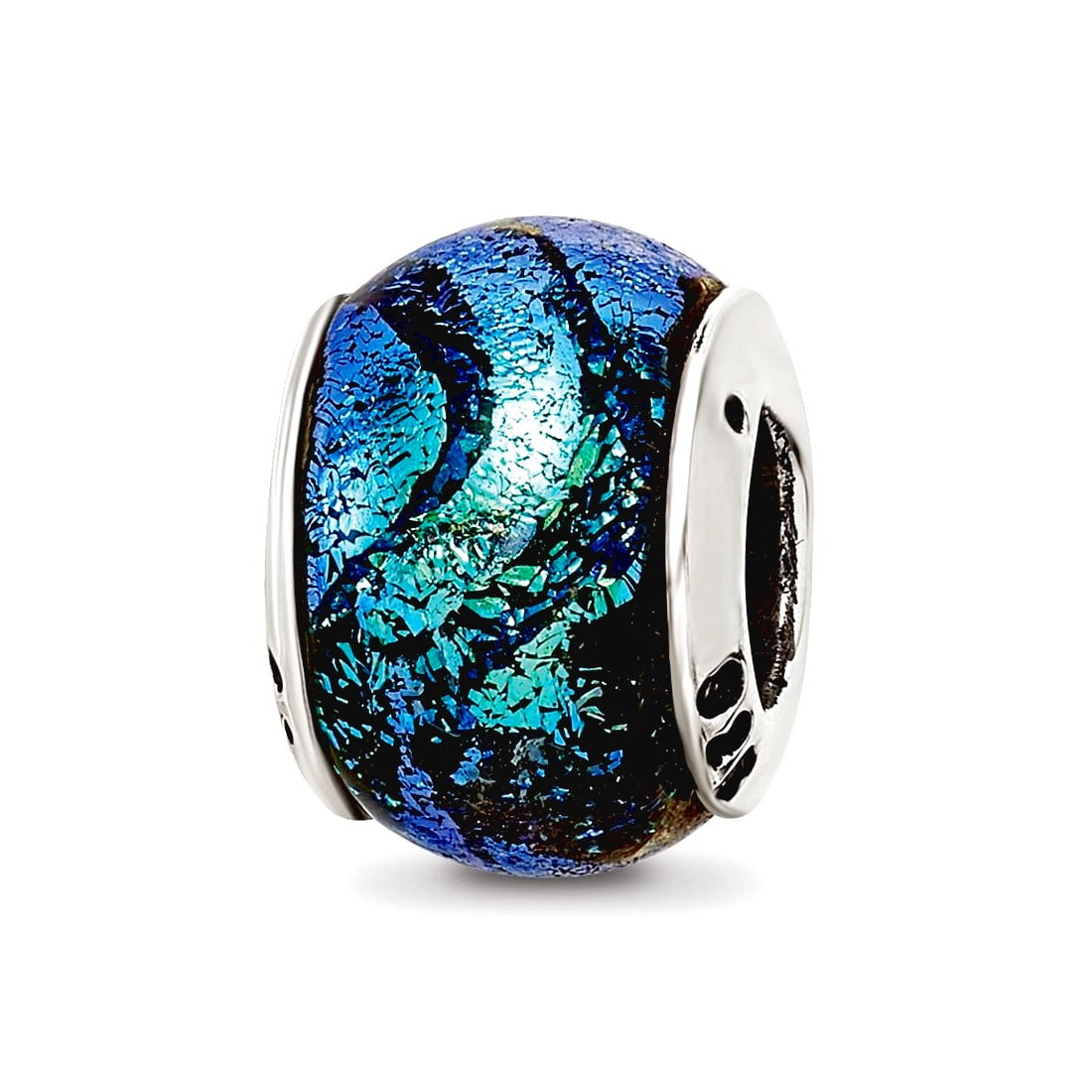 Sterling Silver Reflections Green Dichroic Glass Bead