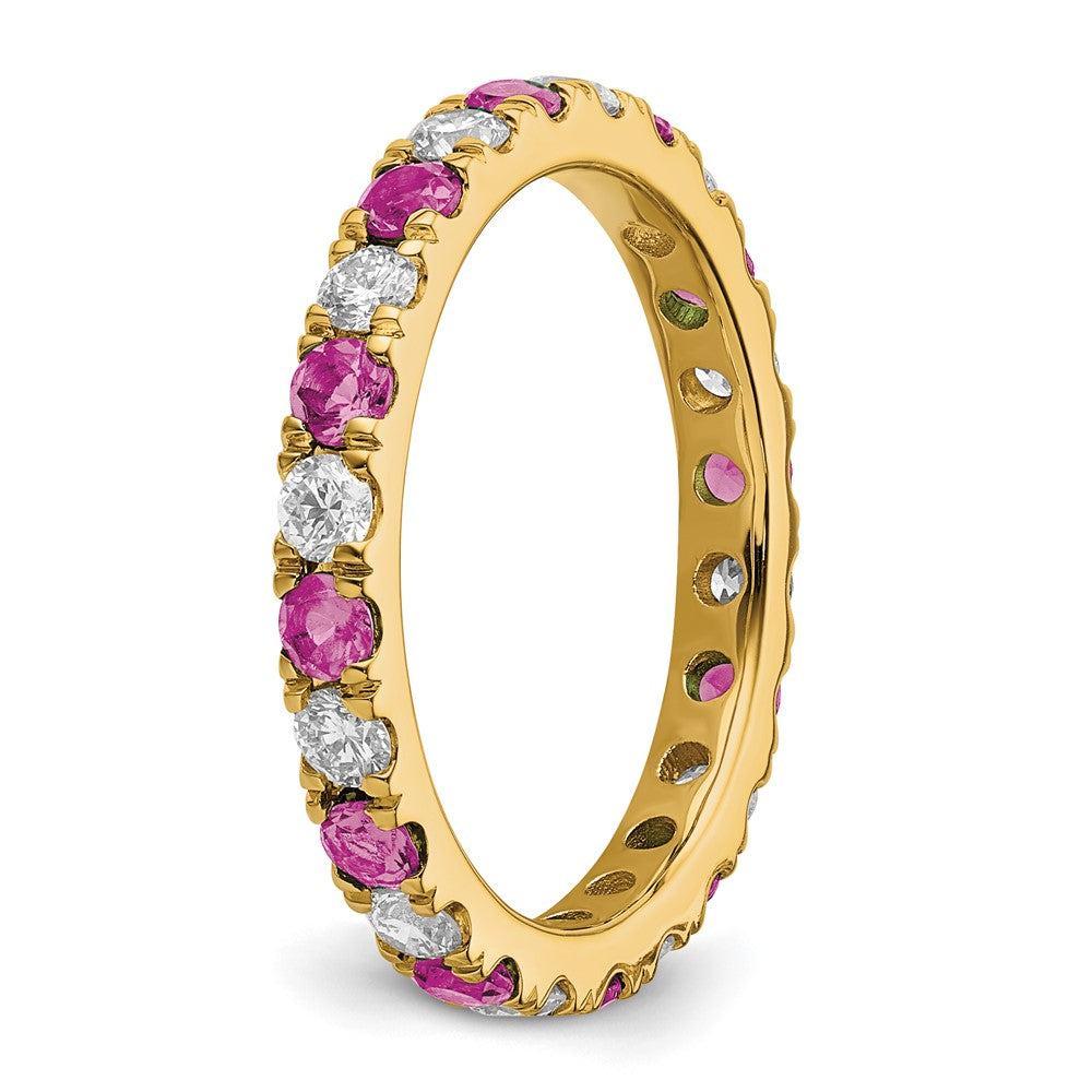 14k 3/4 carat Lab Grown Diamond VS/SI+ G+ and Lab Created Pink Sapphire Size 7 Eternity Band