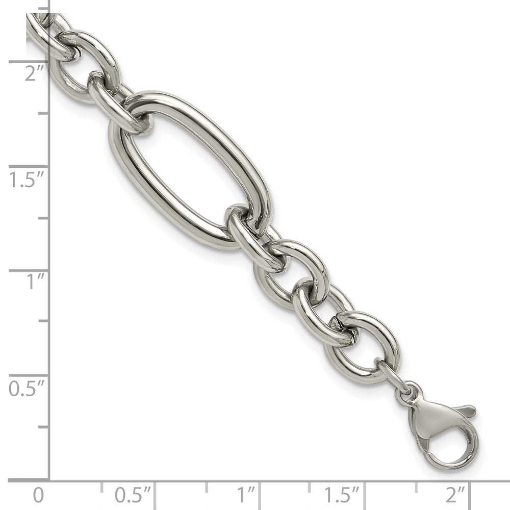 Chisel Stainless Steel Polished Open Link 7 inch Plus a 1.25 inch Extension Bracelet 8.25 inches
