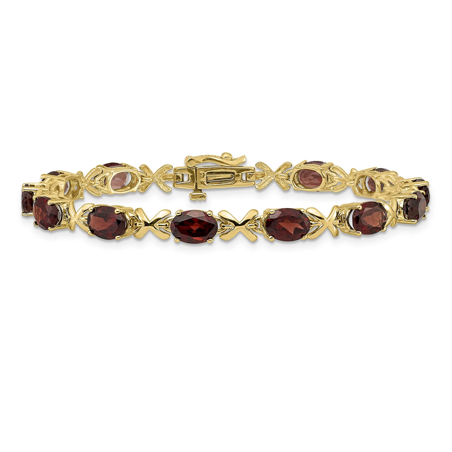 14k Complete 7x5mm Oval Garnet X-design 7 inch Bracelet
