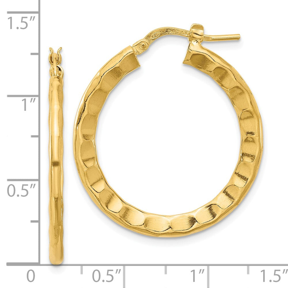 Sterling Silver Gold-plated Polished/Hammered Hoop Earrings