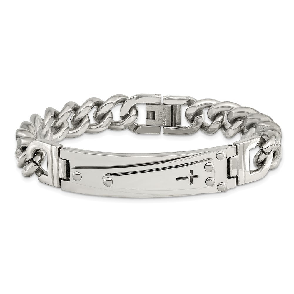 Stainless Steel Polished Cross 8.25in ID Bracelet 8.25 inches