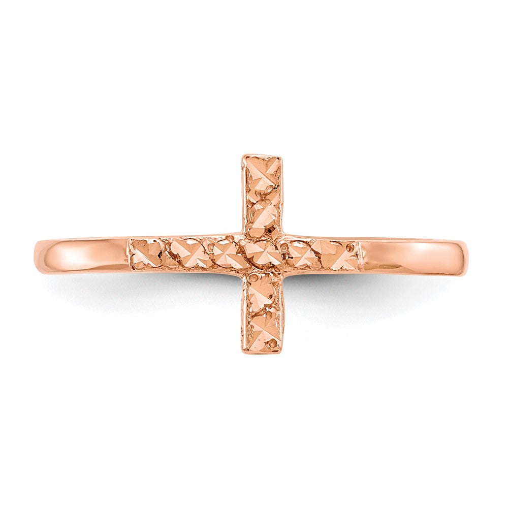 14k Rose Gold Polished & D/C Cross Ring Size 7