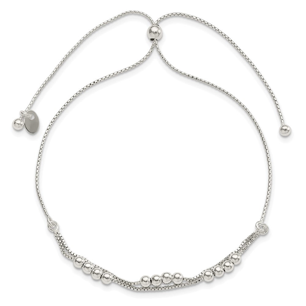 Sterling Silver Polished Beaded 2-Strand Adjustable Bracelet 11 inches