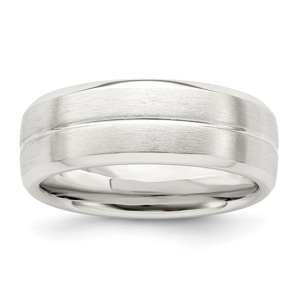 Sterling Silver 7mm Brushed Domed Grooved Fancy Band Size 11.5