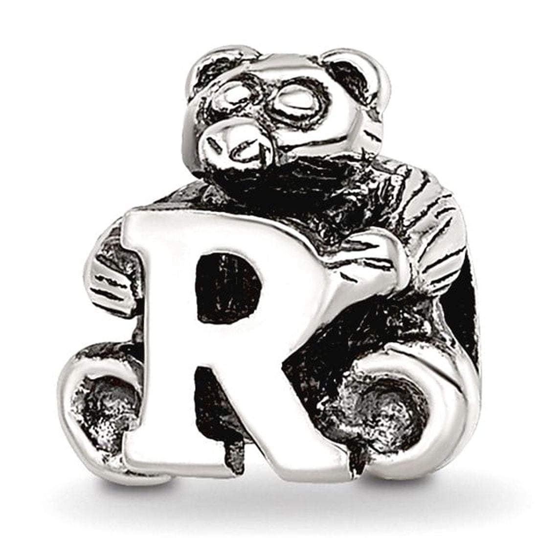 925 Sterling Silver Artisan Oxidized Reflections Letter Name Personalized Monogram Initial R Bead Charm 7.27x7.27mm Wide