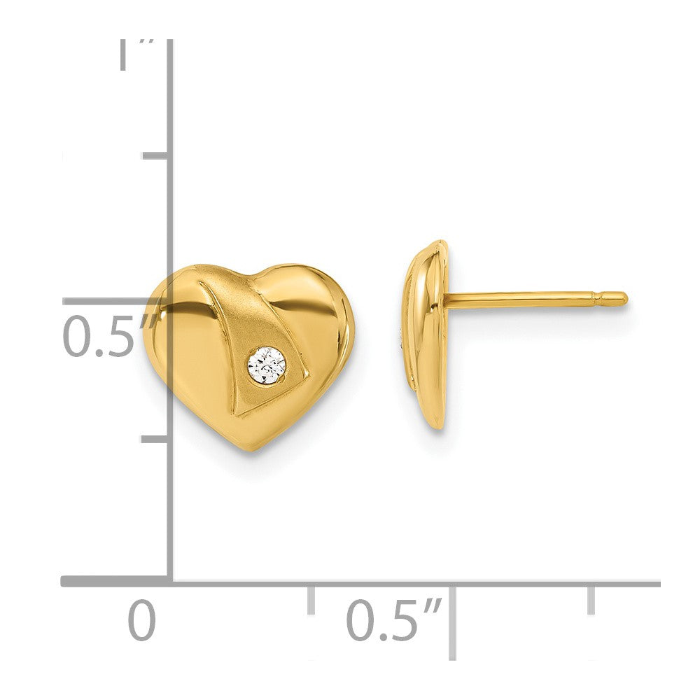 14ky Polished & Satin CZ Heart Post Earrings